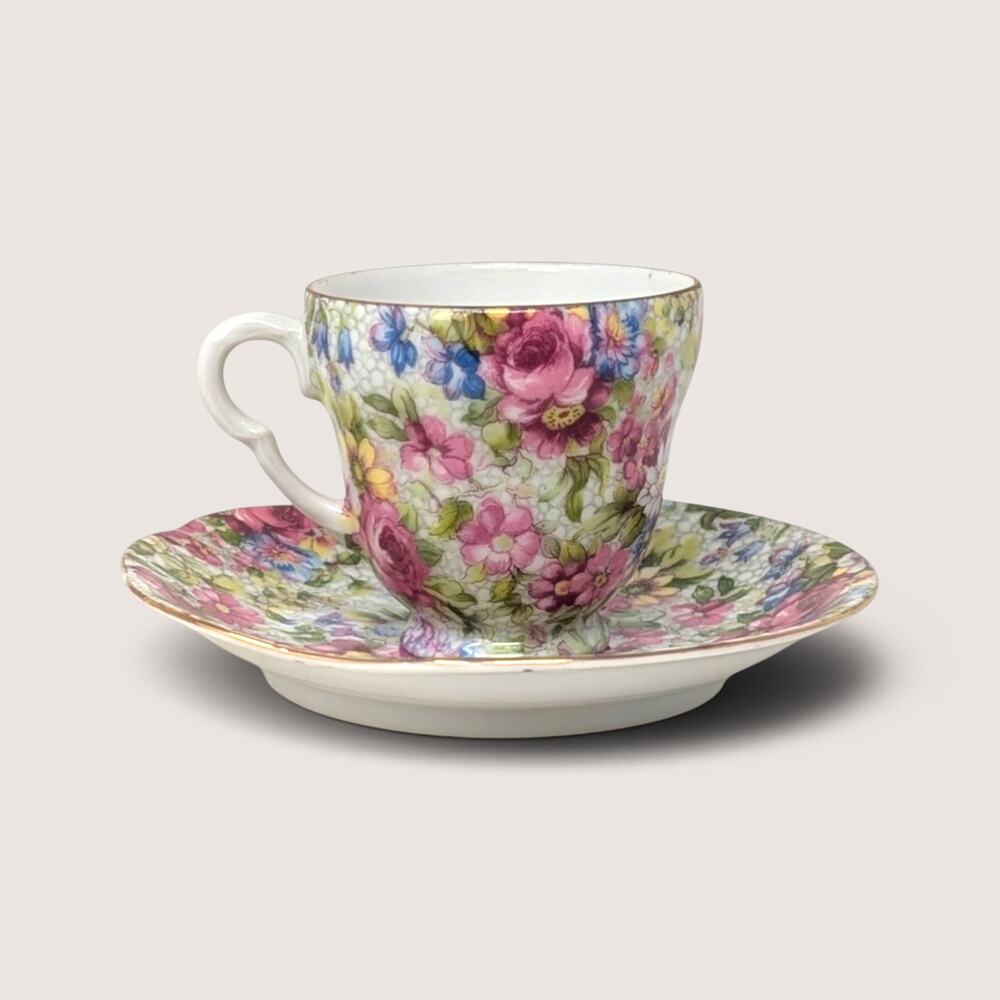 Vintage Trimont Demitasse Occupied Japan Floral Cup and Saucer